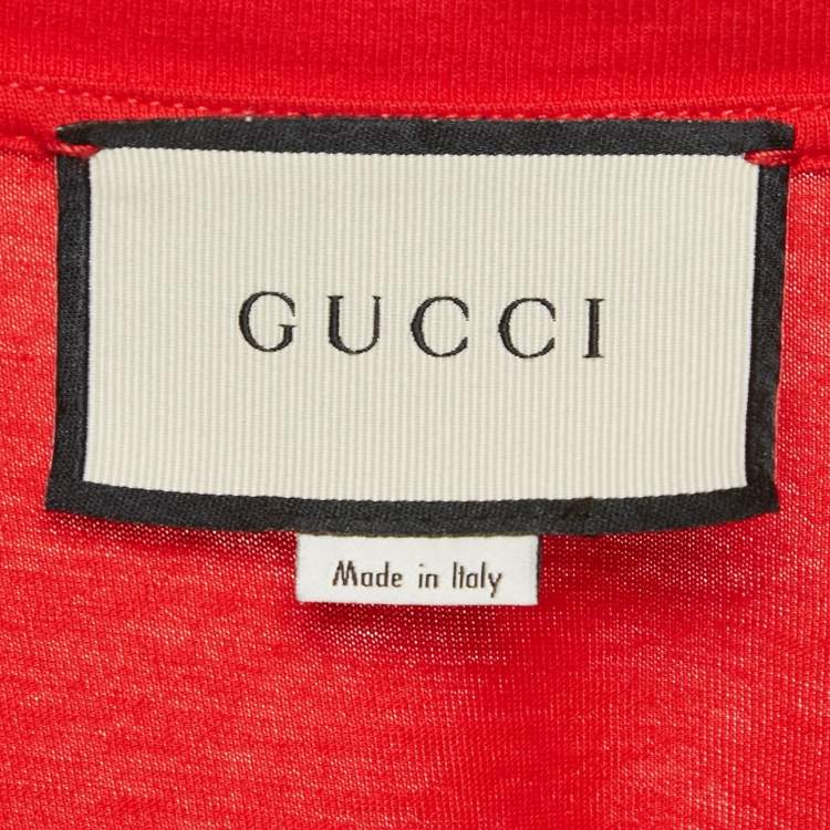 Pre Owned Gucci Red Printed Jersey Crew Neck T-Shirt S