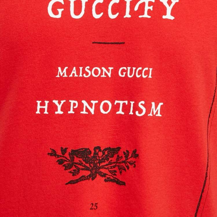 Pre Owned Gucci Red Printed Jersey Crew Neck T-Shirt S