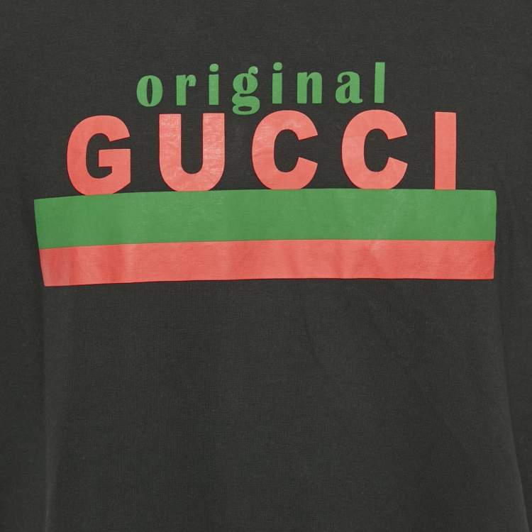 مملوكة مسبقًا Gucci Black Original Gucci Print Jersey Oversized T-Shirt XS