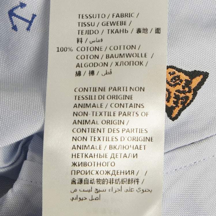 Pre Owned Gucci Blue Tiger Embroidered Cotton Bowling Shirt S
