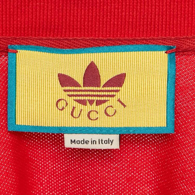 Pre Owned Gucci x Adidas Red Cotton Pique Polo T-Shirt L