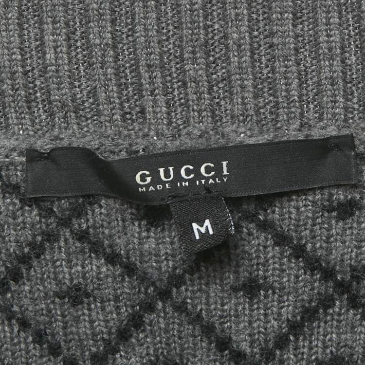 Pre Owned Gucci Black/Grey Diamante Wool Knit V-Neck Sweater M