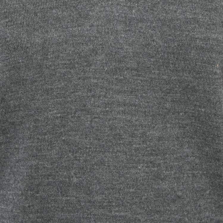 Pre Owned Gucci Grey Wool V-Neck Long Sleeve Sweater M