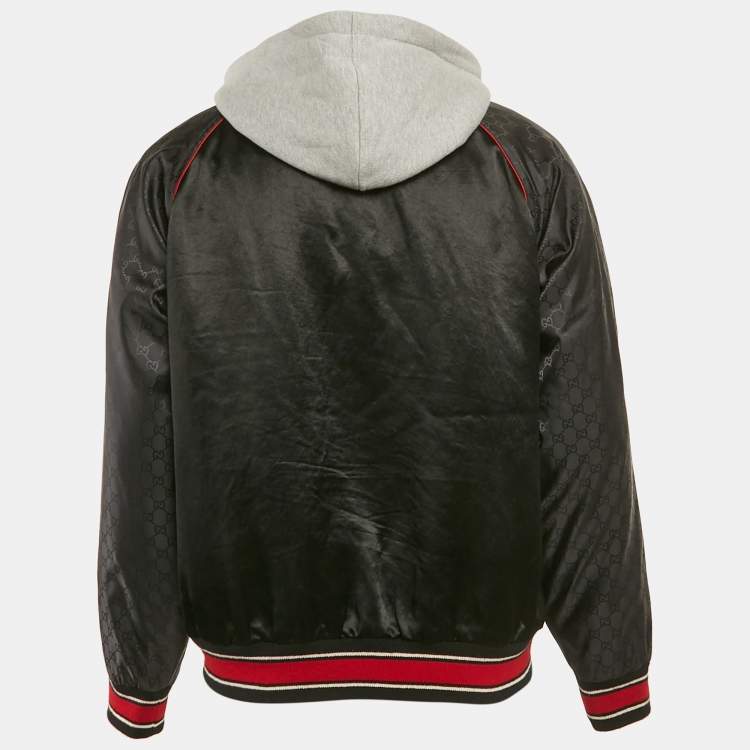 Pre Owned Gucci Multicolor GG Nylon and Satin Web Accent Zip Front Hooded Jacket S