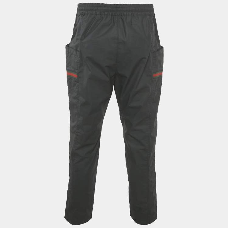 Pre Owned Gucci Black Web Trim Cotton Jogger Pants L