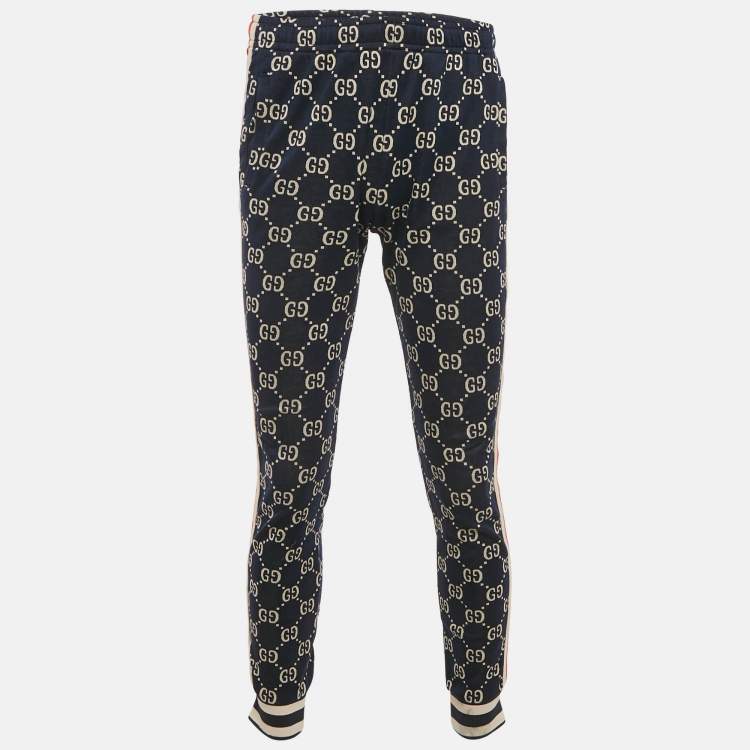 Pre Owned Gucci Navy GG Jacquard Jersey Jogger Pants M