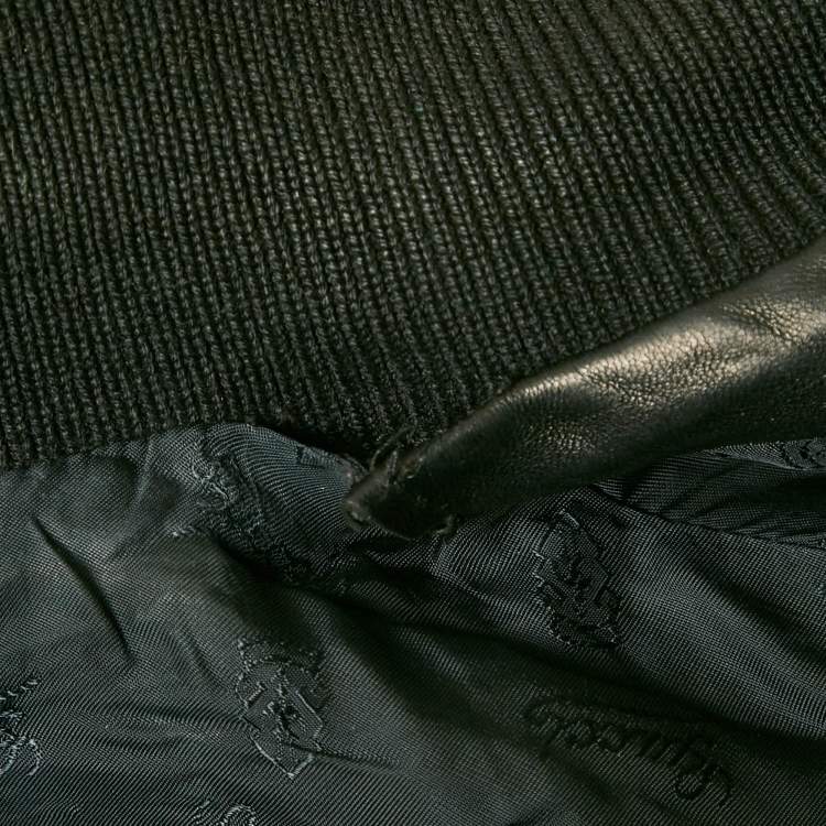 Pre Owned Gucci Black Leather Bomber Jacket XL