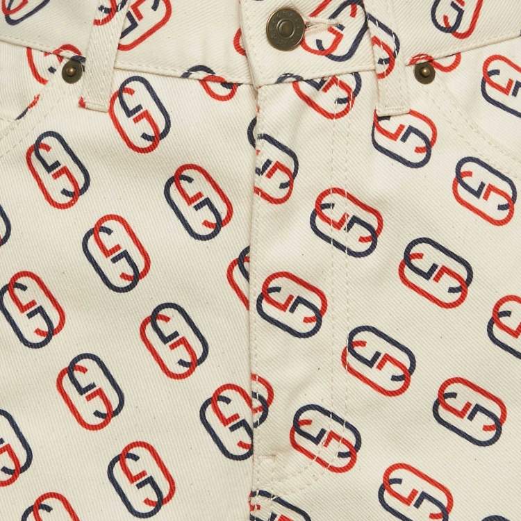 Pre Owned Gucci Off-White GG Print Denim Shorts S