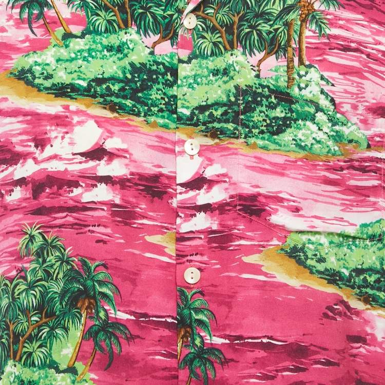 Pre Owned Gucci Pink Tropical Print Crepe Button Front Boxy Fit Shirt M