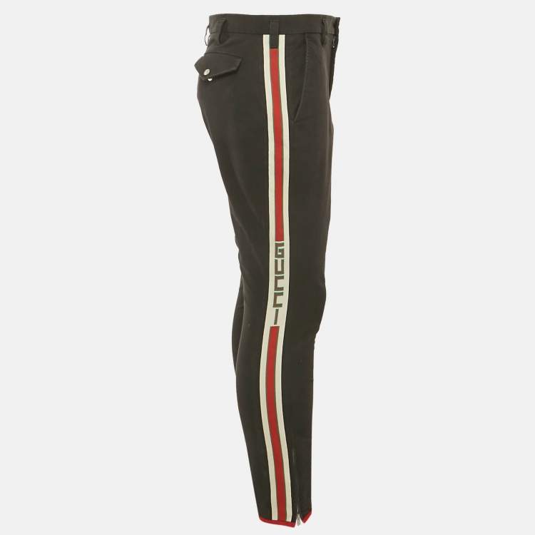 Pre Owned Gucci Black Web Trim Denim Skinny Jeans XL Waist 34"