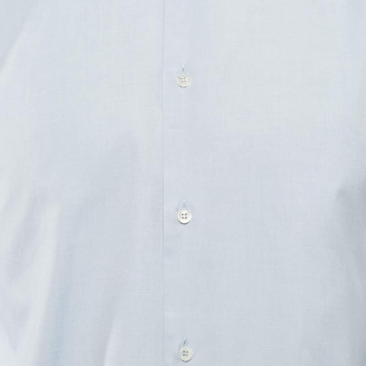 Pre Owned Gucci Blue Snake Embroidered Collar Cotton Duke Shirt S