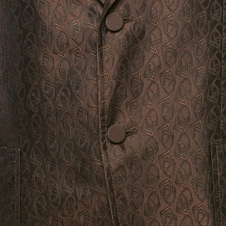 Pre Owned Gucci Brown Horse-Bit Jacquard Single Breasted Blazer L
