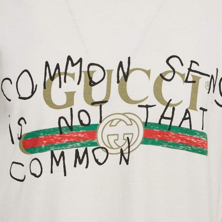 مملوكة مسبقًا Gucci White Vintage Logo Print Jersey Distressed T-Shirt M
