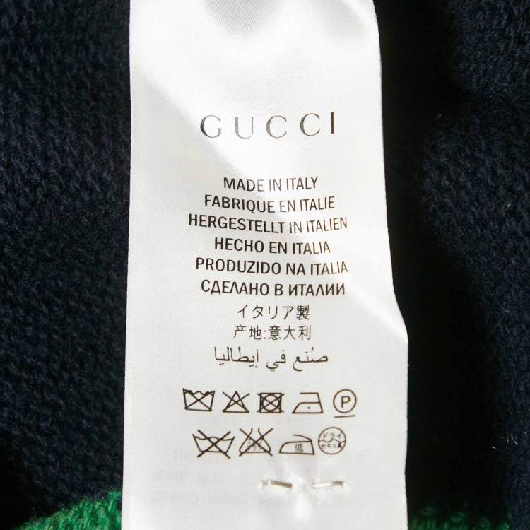 Pre Owned Gucci Navy Blue Bee Web Stripes Wool Sweater M