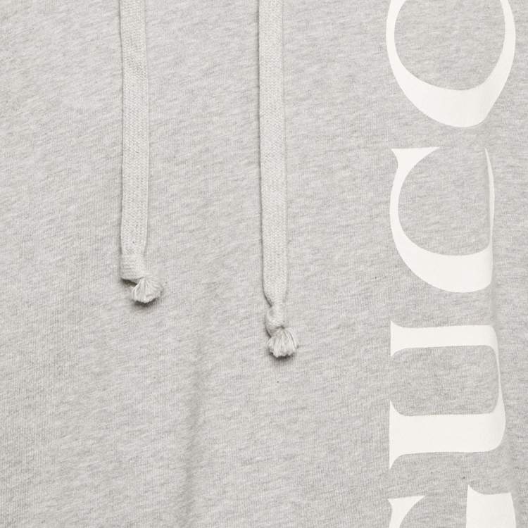 Pre Owned Gucci Grey Logo Print Cotton Hooded Sweatshirt M