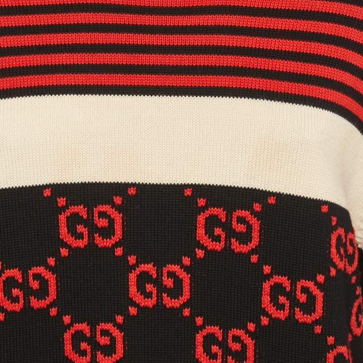 Pre Owned Gucci Red/Black GG Monogram Pattern Cotton Jumper L