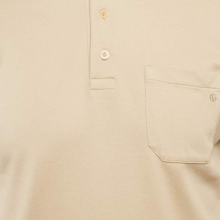 Pre Owned Gucci Beige Web Collar Cotton Piquet Polo T-Shirt XS