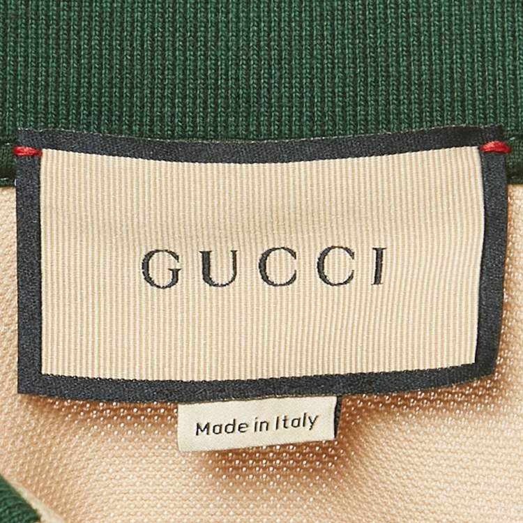 Pre Owned Gucci Beige Web Collar Cotton Piquet Polo T-Shirt XS