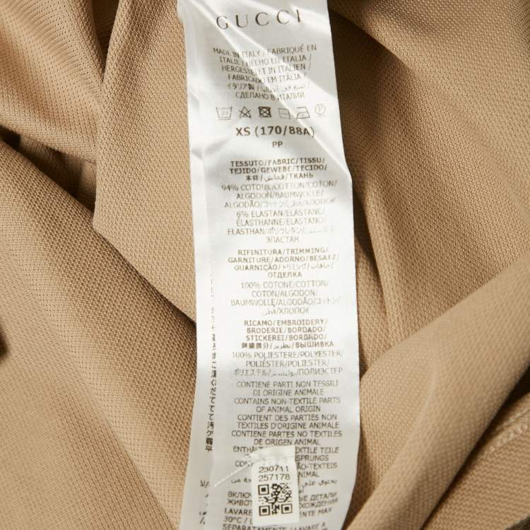 Pre Owned Gucci Beige Web Collar Cotton Piquet Polo T-Shirt XS
