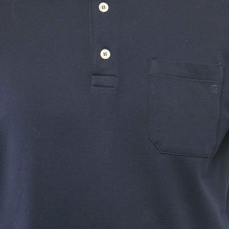 Pre Owned Gucci Navy Blue Web Collar Cotton Pique Polo T-Shirt S