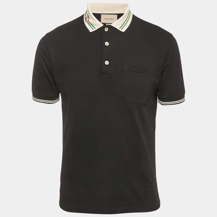 مملوكة مسبقًا Gucci Black Interlocking GG Collar Pique Cotton Polo T-Shirt XS