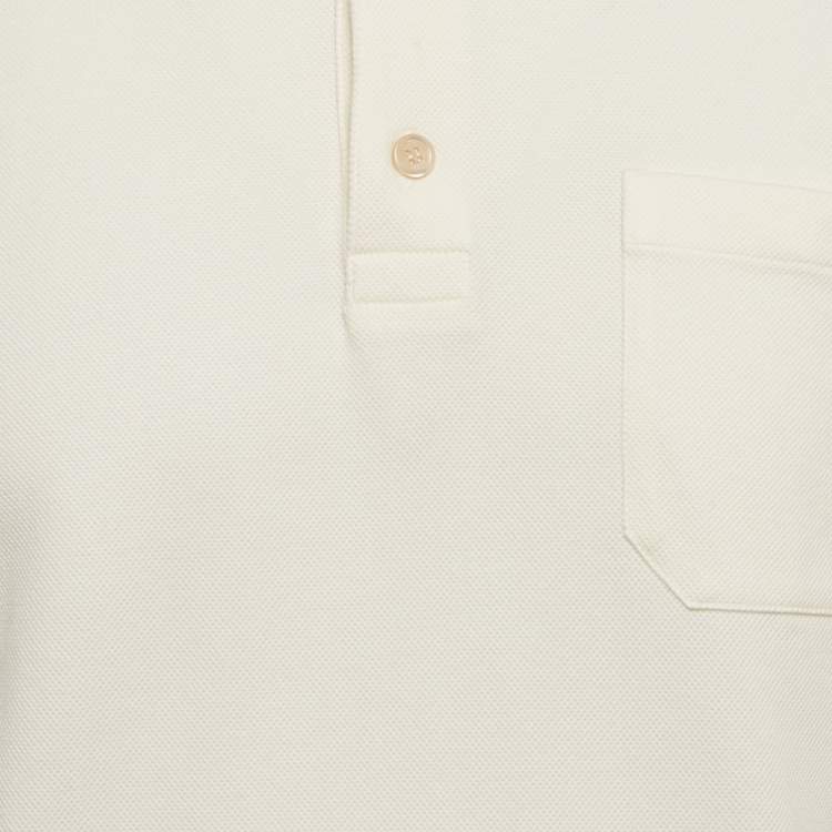 Pre Owned Gucci Cream GG Web Collar Pique Cotton Polo T-Shirt S