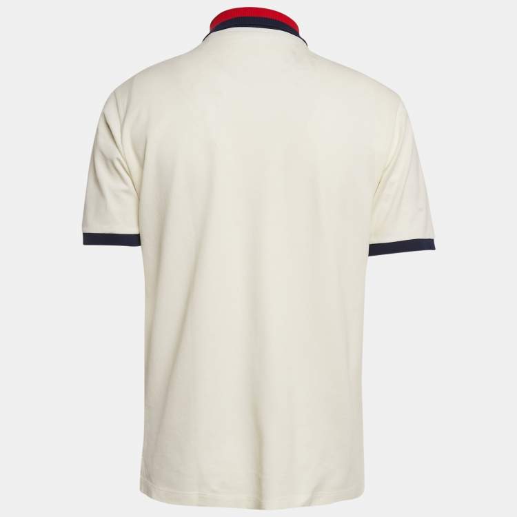 Pre Owned Gucci Cream GG Web Collar Pique Cotton Polo T-Shirt S