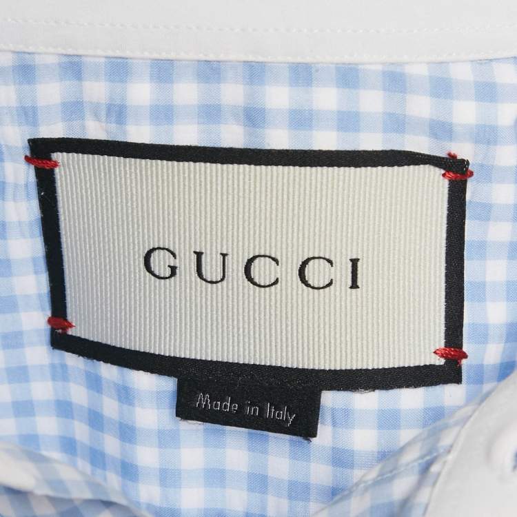 Pre Owned Gucci Blue Checks Cotton Long Sleeve Shirt L