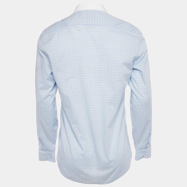 Pre Owned Gucci Blue Checks Cotton Long Sleeve Shirt L