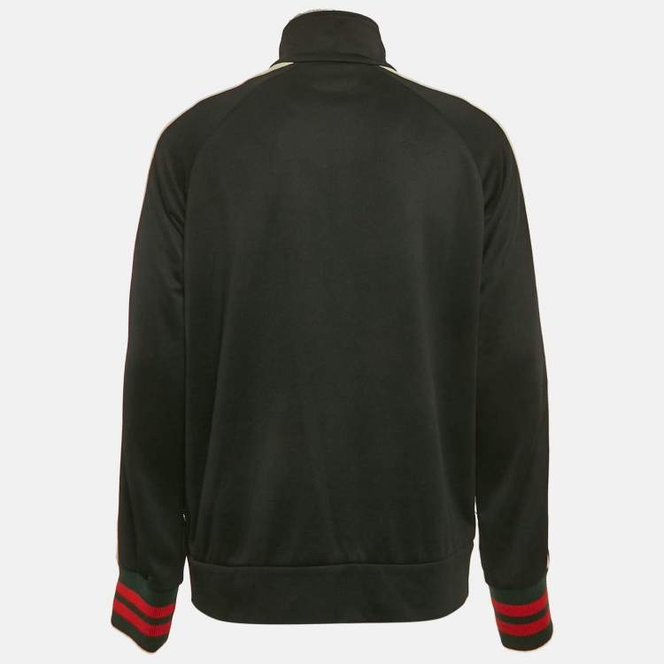 Pre Owned Gucci Black Web Accent Technical Jersey Track Jacket L