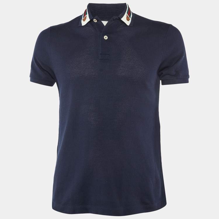 Pre Owned Gucci Navy Blue Cotton Pique Polo T-Shirt XS