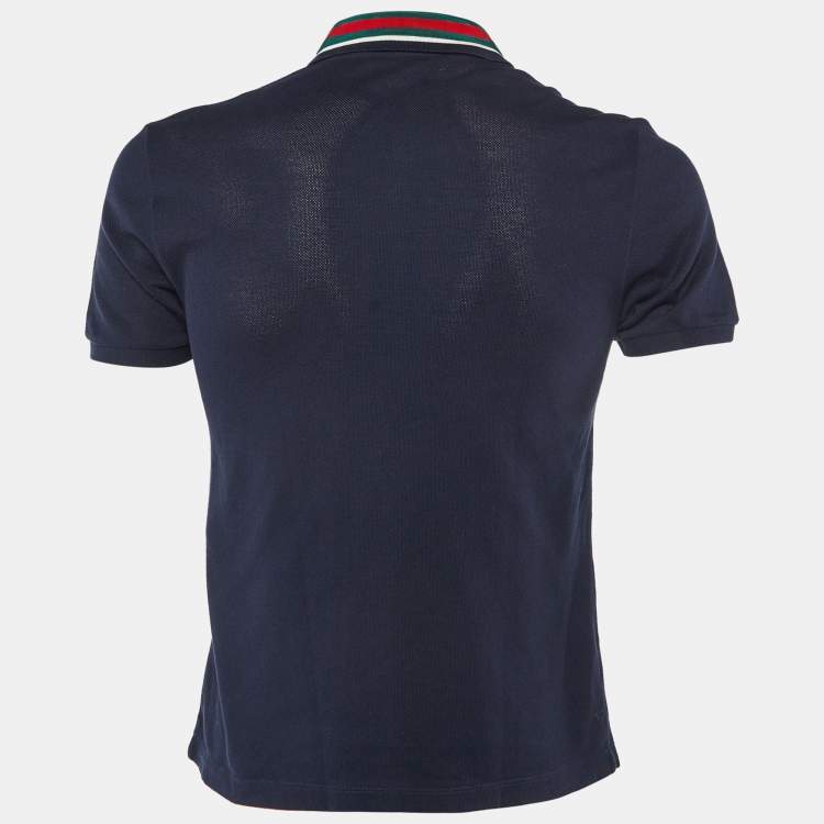 Pre Owned Gucci Navy Blue Cotton Pique Polo T-Shirt XS