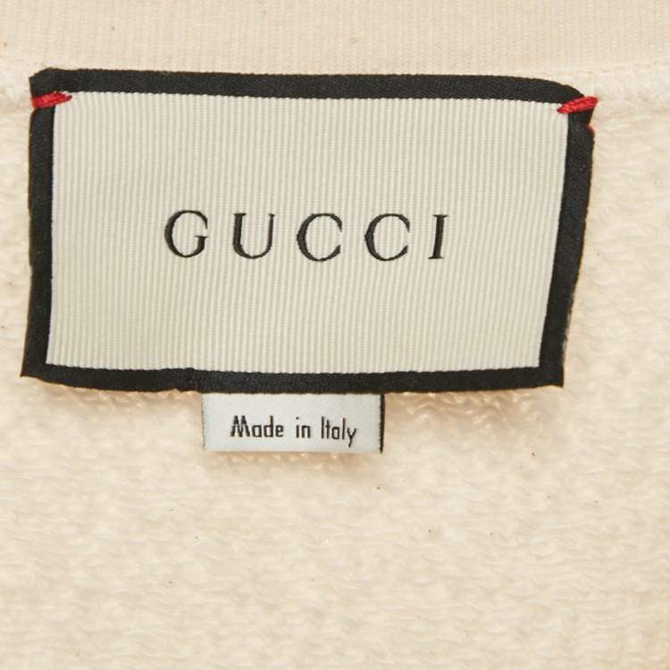 Pre Owned Gucci Cream Leopard Applique Cotton Knit Sweatshirt XL