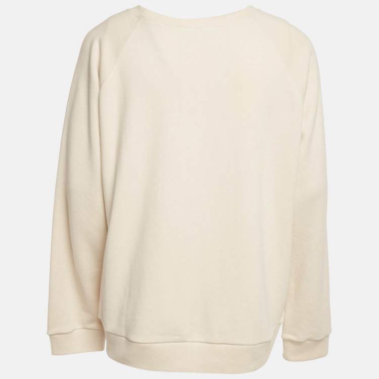 Pre Owned Gucci Cream Leopard Applique Cotton Knit Sweatshirt XL