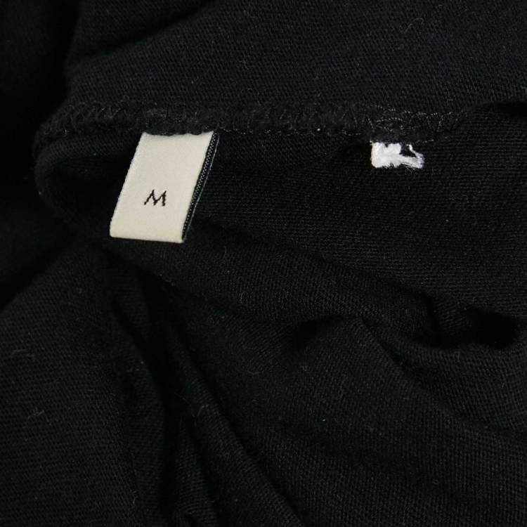 Pre Owned Gucci Black Logo Print Cotton Leopard Patch Detail Distressed T-Shirt M