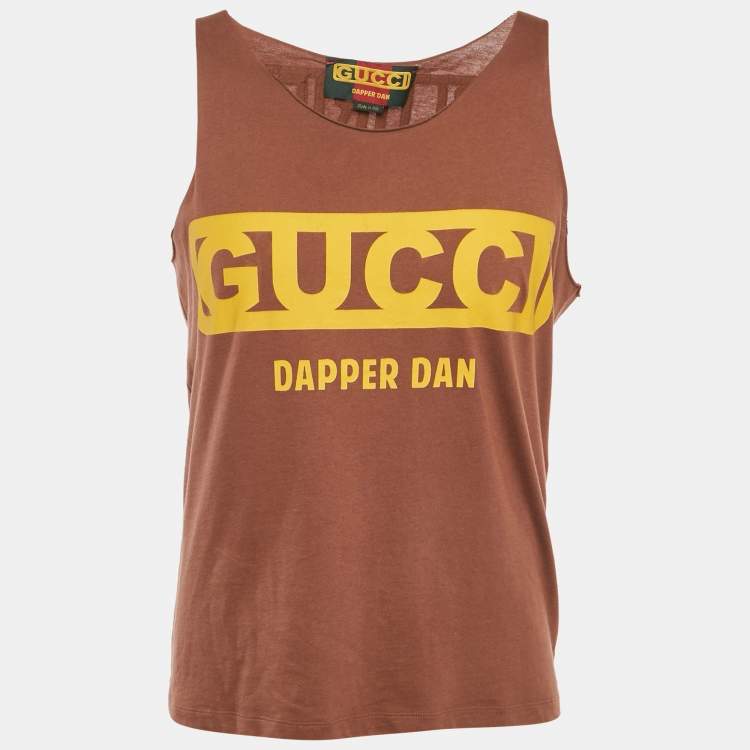 Pre Owned Gucci x Dapper Dan Brown Embellished Jersey Sleeveless T-Shirt XS