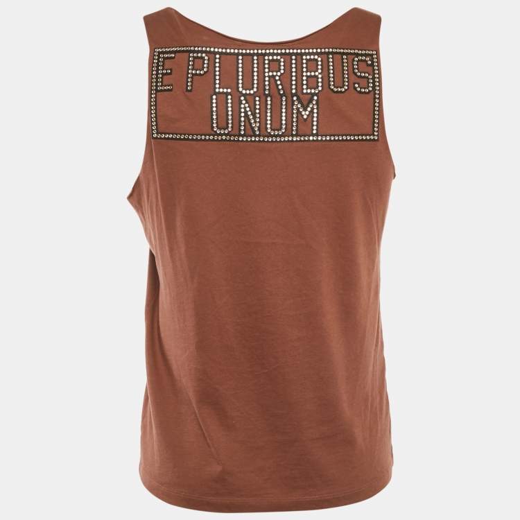 Pre Owned Gucci x Dapper Dan Brown Embellished Jersey Sleeveless T-Shirt XS