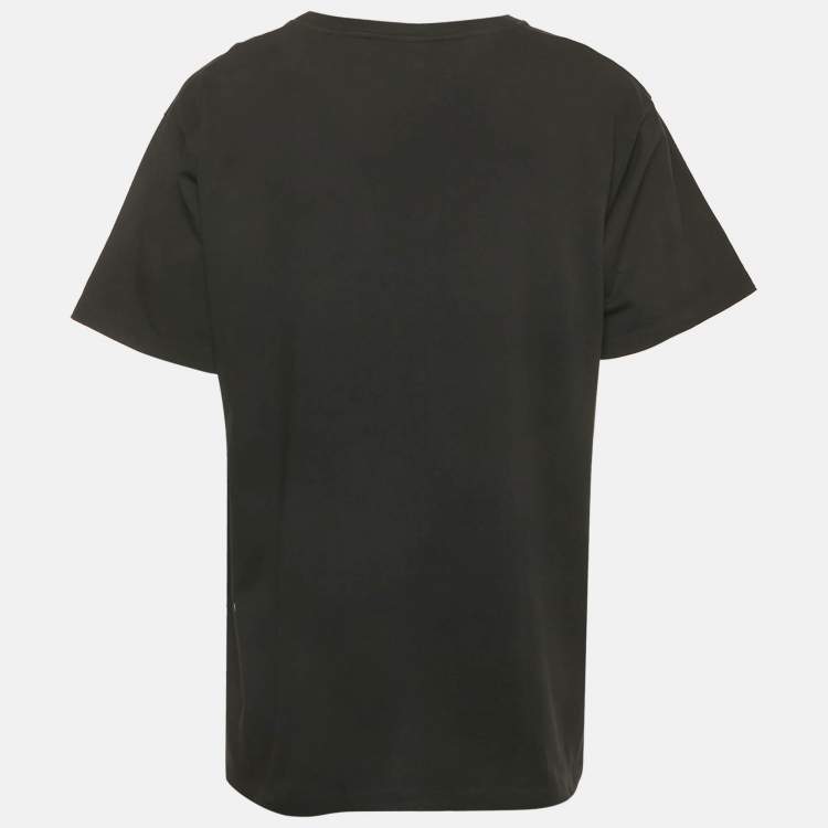 Pre Owned Gucci Black Logo Print Jersey Crewneck T-Shirt L
