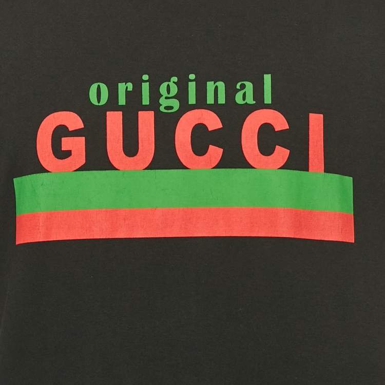 Pre Owned Gucci Black Logo Print Jersey Crewneck T-Shirt L