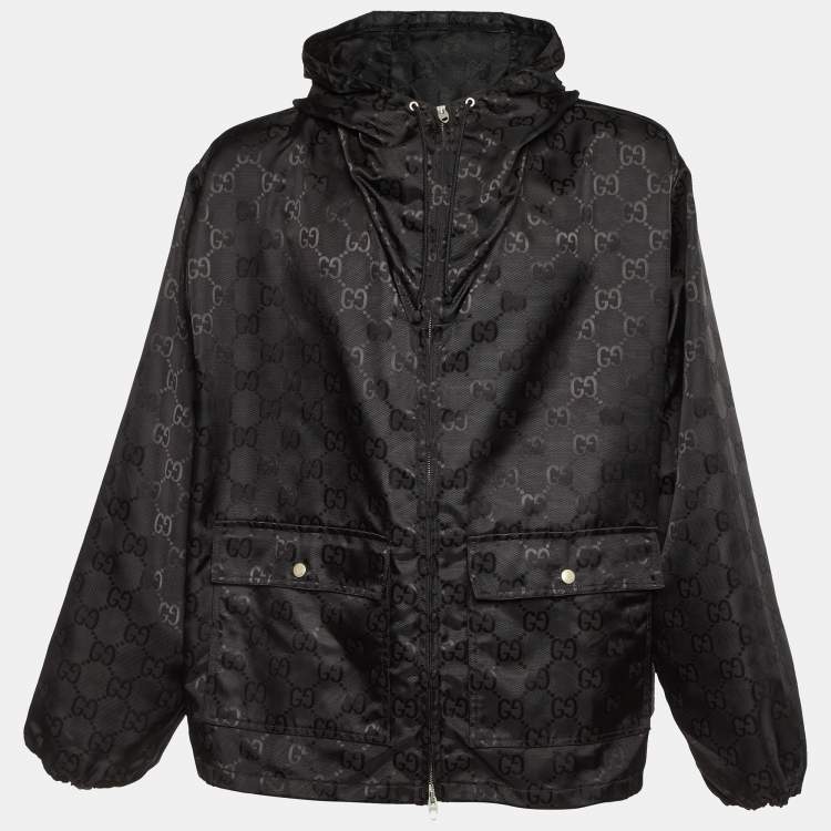 Pre Owned Gucci Black GG Supreme Monogram Nylon Jacquard Zip-Up Hooded Jacket XXXL