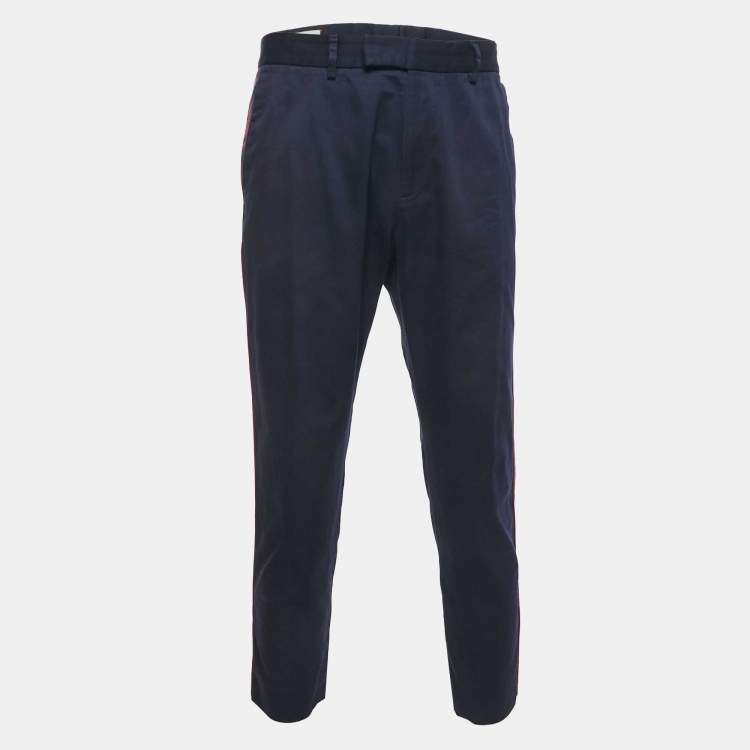 Pre Owned Gucci Navy Blue Gabardine Web Side Trim Trouser XL 