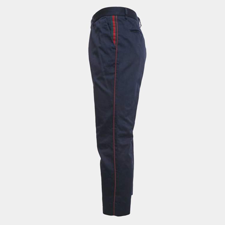 Pre Owned Gucci Navy Blue Gabardine Web Side Trim Trouser XL 