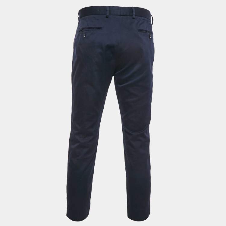 Pre Owned Gucci Navy Blue Gabardine Web Side Trim Trouser XL 