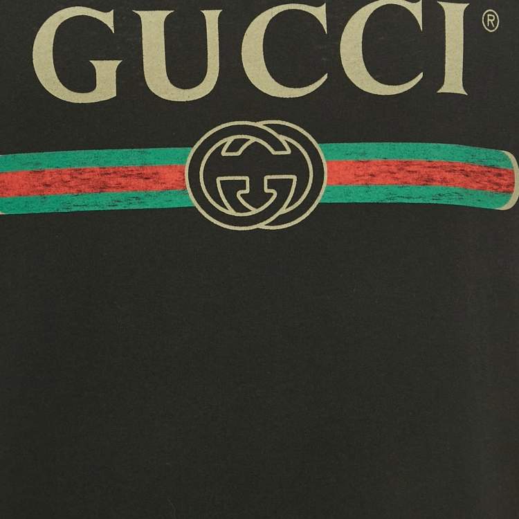 Pre Owned Gucci Black GG Web Print Cotton Crewneck T-Shirt S 