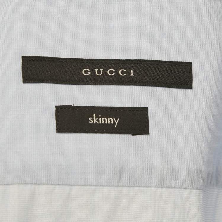 Pre Owned Gucci Blue Cotton Long Sleeve Skinny Shirt M