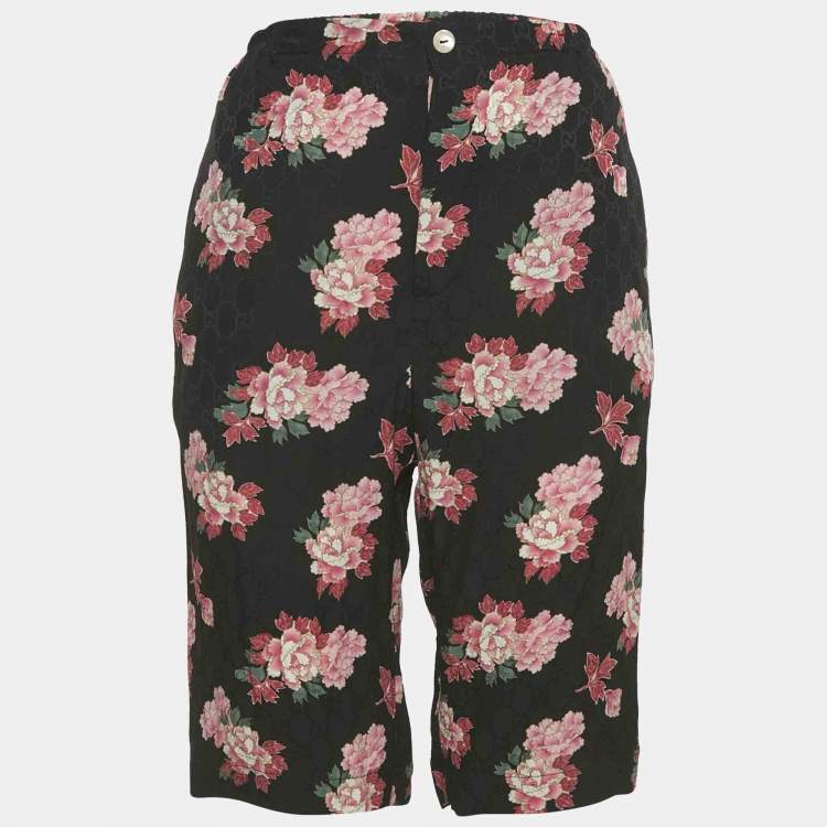 Pre Owned Gucci Black Floral Print Silk Shorts M