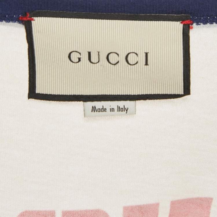 Pre Owned Gucci Cream Tiger Print Jersey Web Trim T-Shirt S 
