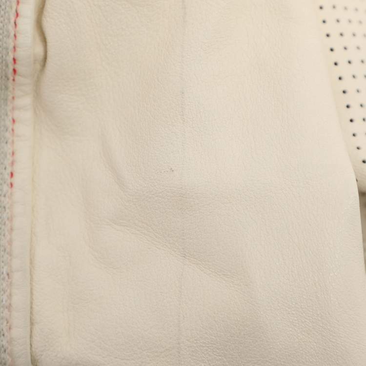 Pre Owned Gucci Cream Perforated Leather Logo Print Bomber jacket XL