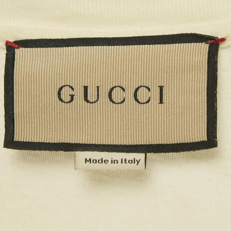 Pre Owned Gucci Cream Logo Print Jersey Crewneck T-Shirt M