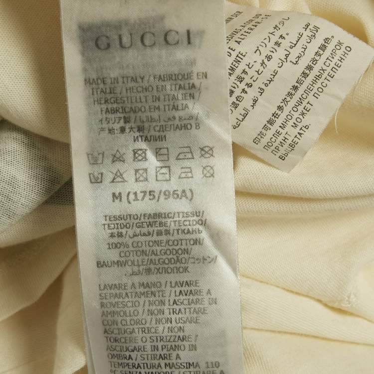 Pre Owned Gucci Cream Logo Print Jersey Crewneck T-Shirt M